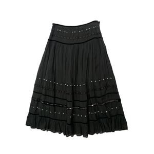 Y2k Boho Ash & Sara Black Cotton Tiered Beaded Long Skirt